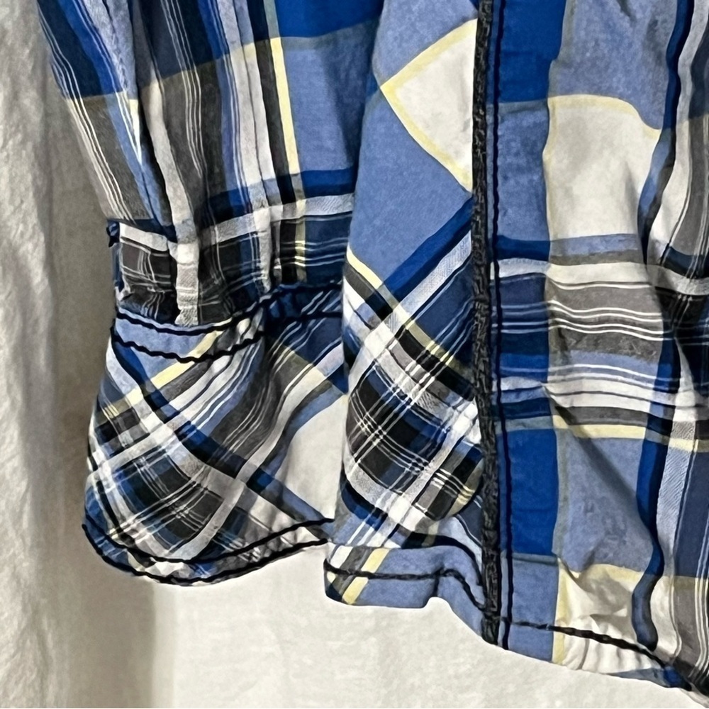 Buckle Black LS Shirt Men's XXL Blue Yellow Plaid Button Down Metal Buttons - Picture 3 of 9